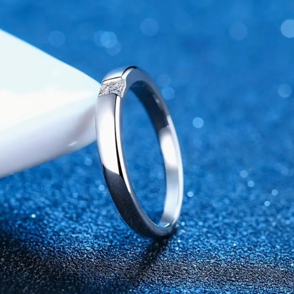 NEW Dimond Ring Single Stone Silver 925 Band Simple Square Moissanite Ring Sz 9 - Picture 3 of 8